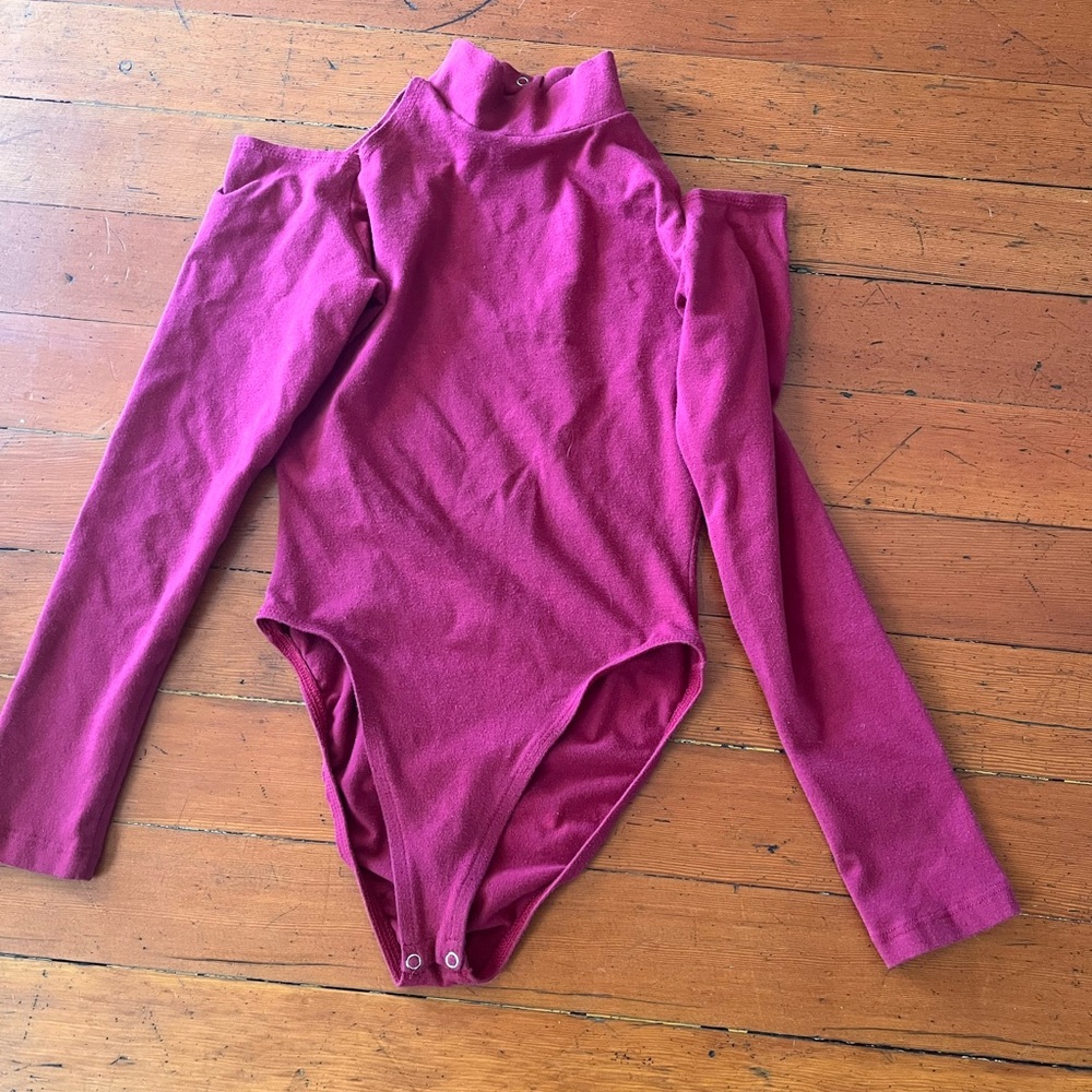 Red Mandarin Collar Cut Out Bodysuit